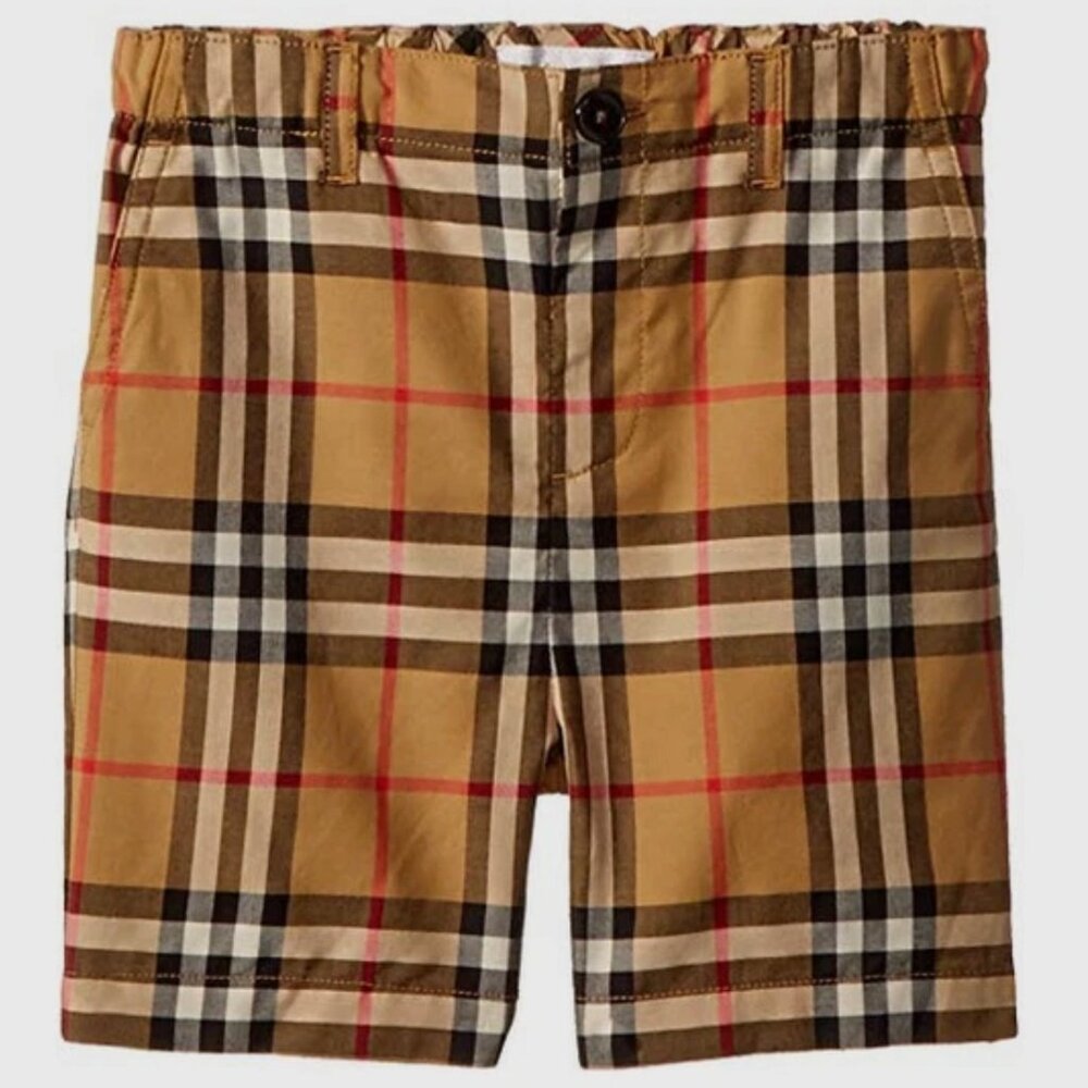 Burberry Boy Sean Plaid Check Print Cotton Shorts Antique Yellow Sz 6 Months NWT